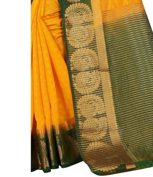 Women's Kanjivaram Silk Saree With Unstitched Blouse Piece (Yellow, 5-6 Mtrs) - Image 5