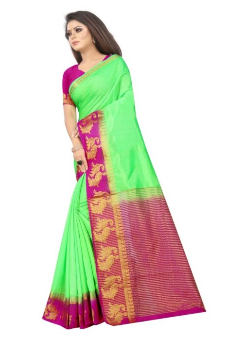 Women's Kanjivaram Silk Saree With Unstitched Blouse Piece (Light Green, 5-6 Mtrs) - Image 4