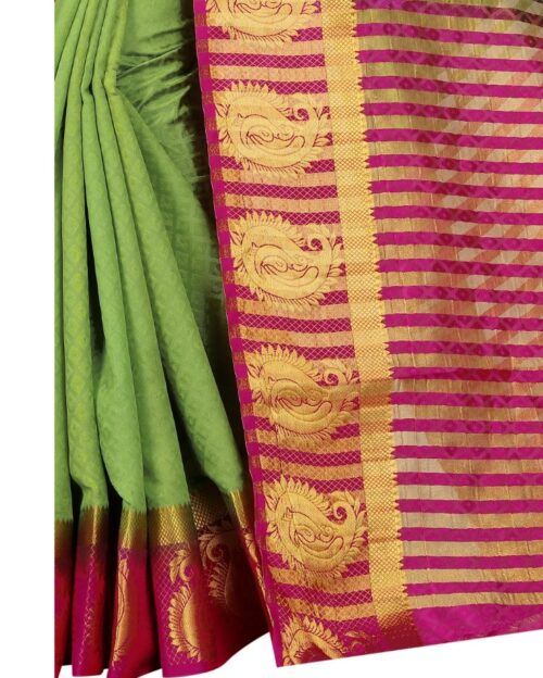 Women's Kanjivaram Silk Saree With Unstitched Blouse Piece (Green, 5-6 Mtrs) - Image 5