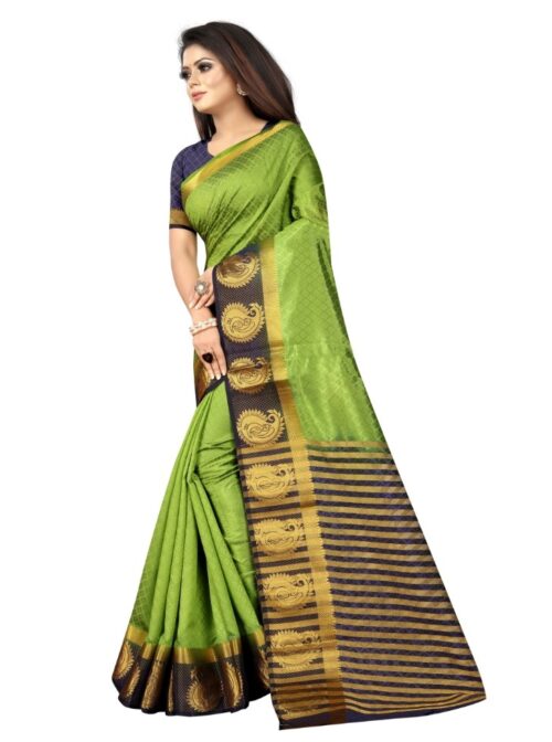 Women's Kanjivaram Silk Saree With Unstitched Blouse Piece (Green, 5-6 Mtrs) - Image 5