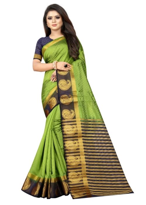 Women’s Kanjivaram Silk Saree With Unstitched Blouse Piece (Green, 5-6 Mtrs)