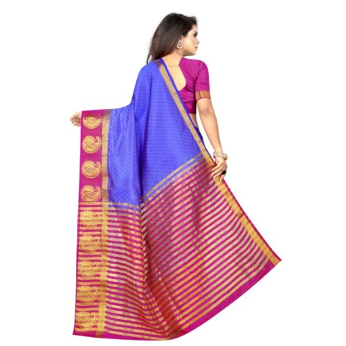 Women’s Kanjivaram Silk Saree With Unstitched Blouse Piece (Blue, 5-6 Mtrs)