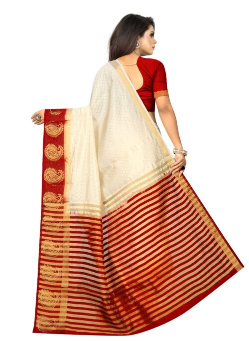 Women’s Kanjivaram Silk Saree With Unstitched Blouse Piece (White, 5-6 Mtrs)