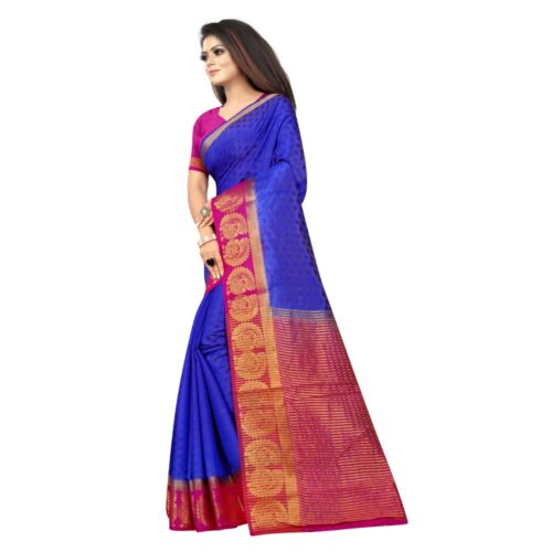 Women's Kanjivaram Silk Saree With Unstitched Blouse Piece (Blue, 5-6 Mtrs) - Image 5