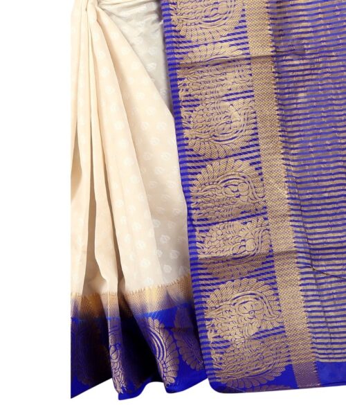 Women's Kanjivaram Silk Saree With Unstitched Blouse Piece (White, 5-6 Mtrs) - Image 4