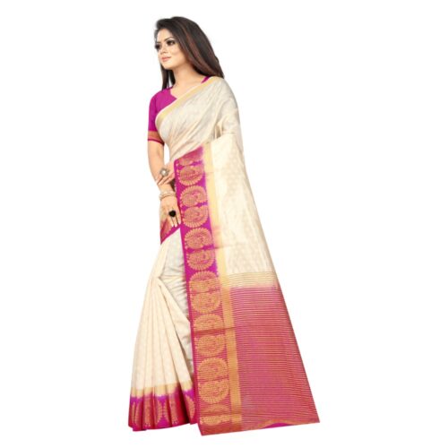 Women's Kanjivaram Silk Saree With Unstitched Blouse Piece (White, 5-6 Mtrs) - Image 5