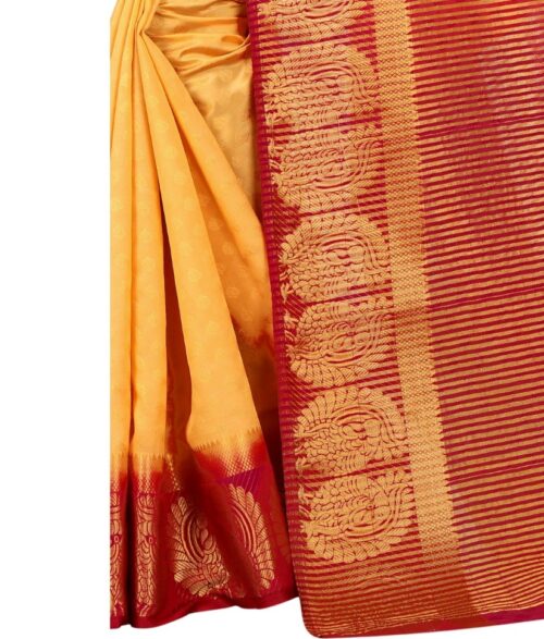 Women's Kanjivaram Silk Saree With Unstitched Blouse Piece (Yellow, 5-6 Mtrs) - Image 4