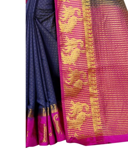 Women's Kanjivaram Silk Saree With Unstitched Blouse Piece (Navy Blue, 5-6 Mtrs) - Image 4