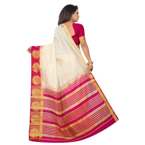 Women's Kanjivaram Silk Saree With Unstitched Blouse Piece (White, 5-6 Mtrs) - Image 3