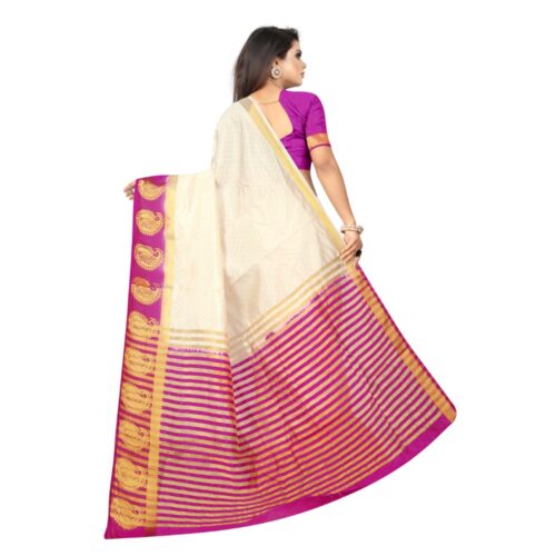 Women's Kanjivaram Silk Saree With Unstitched Blouse Piece (White, 5-6 Mtrs) - Image 3