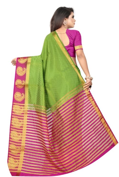 Women's Kanjivaram Silk Saree With Unstitched Blouse Piece (Green, 5-6 Mtrs) - Image 3