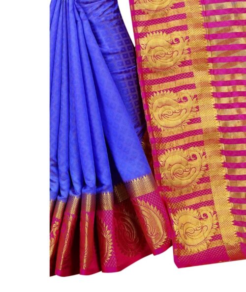 Women's Kanjivaram Silk Saree With Unstitched Blouse Piece (Blue, 5-6 Mtrs) - Image 3