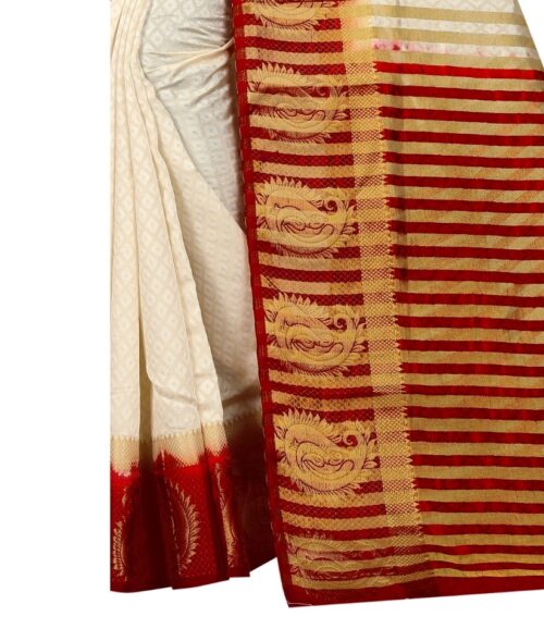 Women's Kanjivaram Silk Saree With Unstitched Blouse Piece (White, 5-6 Mtrs) - Image 3