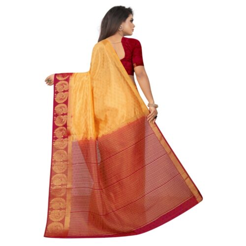 Women’s Kanjivaram Silk Saree With Unstitched Blouse Piece (Yellow, 5-6 Mtrs)