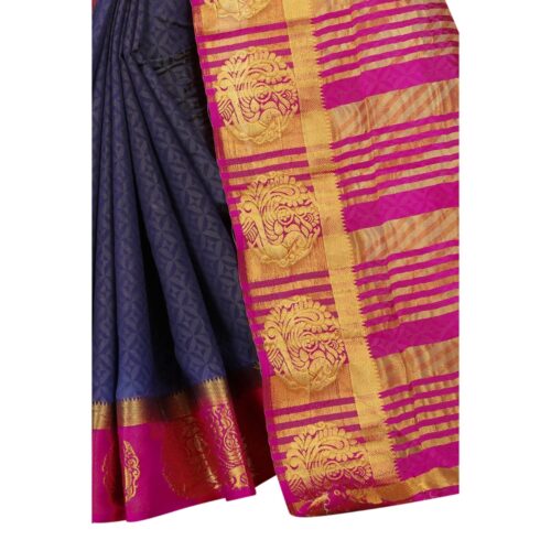 Women's Kanjivaram Silk Saree With Unstitched Blouse Piece (Navy Blue, 5-6 Mtrs) - Image 4