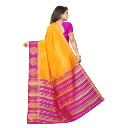 Women's Kanjivaram Silk Saree With Unstitched Blouse Piece (Yellow, 5-6 Mtrs) - Image 3