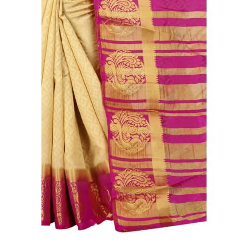 Women's Kanjivaram Silk Saree With Unstitched Blouse Piece (Beige, 5-6 Mtrs) - Image 4