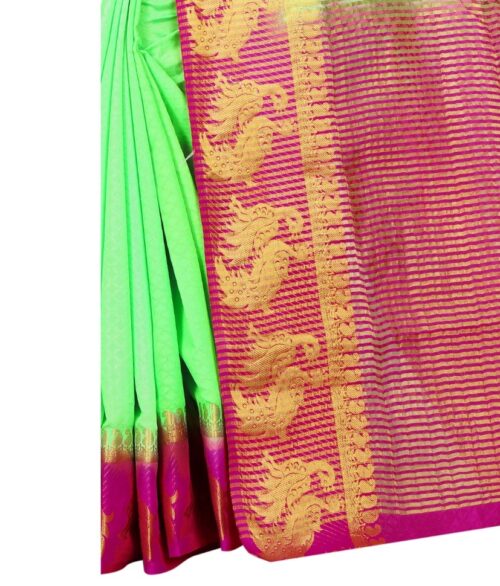 Women’s Kanjivaram Silk Saree With Unstitched Blouse Piece (Light Green, 5-6 Mtrs)