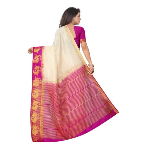 Women's Kanjivaram Silk Saree With Unstitched Blouse Piece (White, 5-6 Mtrs) - Image 5