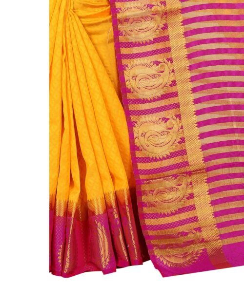 Women's Kanjivaram Silk Saree With Unstitched Blouse Piece (Yellow, 5-6 Mtrs) - Image 5