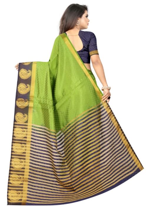 Women's Kanjivaram Silk Saree With Unstitched Blouse Piece (Green, 5-6 Mtrs) - Image 3