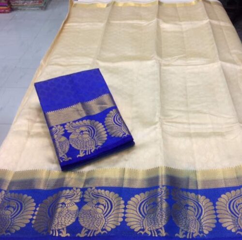 Women’s Kanjivaram Silk Saree With Unstitched Blouse Piece (White, 5-6 Mtrs)