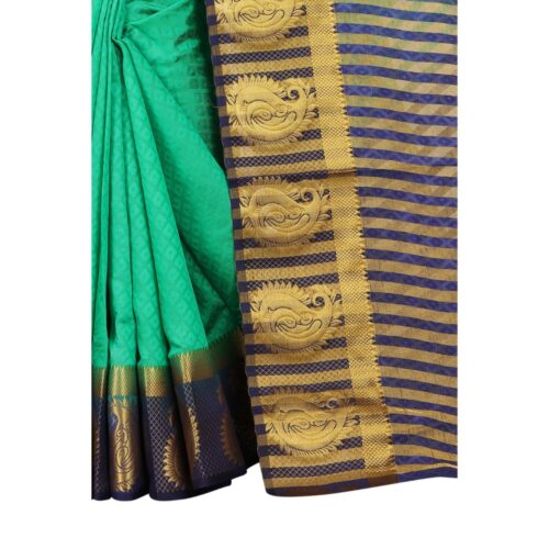 Women's Kanjivaram Silk Saree With Unstitched Blouse Piece (Turquoise Green, 5-6 Mtrs) - Image 4