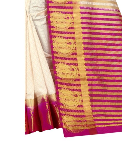 Women's Kanjivaram Silk Saree With Unstitched Blouse Piece (White, 5-6 Mtrs) - Image 5