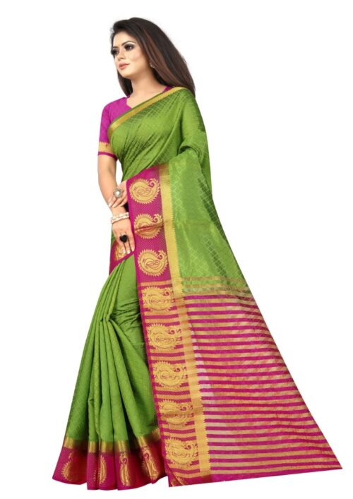 Women's Kanjivaram Silk Saree With Unstitched Blouse Piece (Green, 5-6 Mtrs) - Image 4