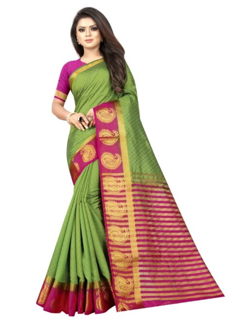 Women’s Kanjivaram Silk Saree With Unstitched Blouse Piece (Green, 5-6 Mtrs)