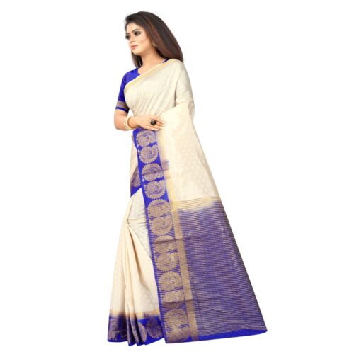 Women's Kanjivaram Silk Saree With Unstitched Blouse Piece (White, 5-6 Mtrs) - Image 5