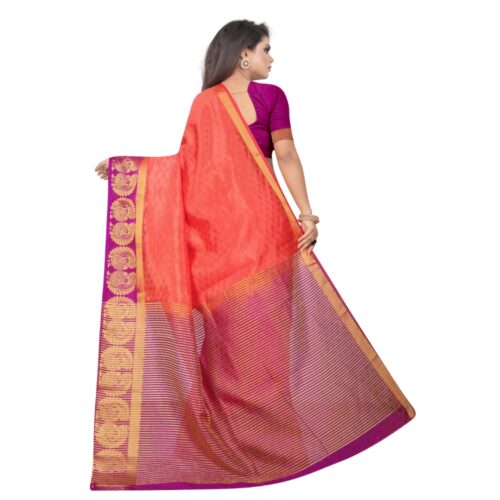 Women's Kanjivaram Silk Saree With Unstitched Blouse Piece (Peach, 5-6 Mtrs) - Image 3