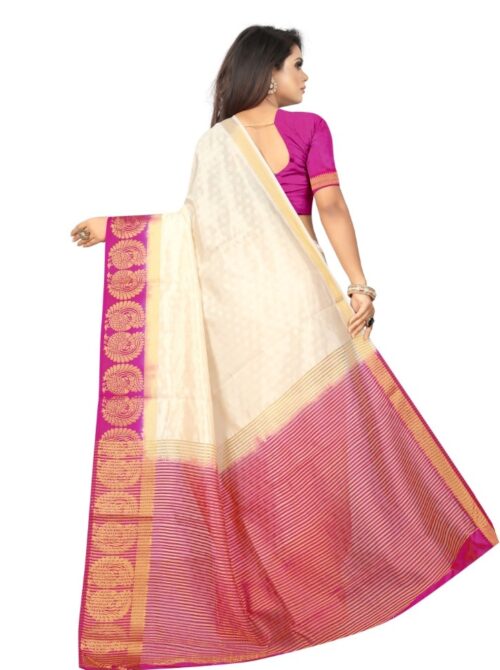 Women's Kanjivaram Silk Saree With Unstitched Blouse Piece (White, 5-6 Mtrs) - Image 3