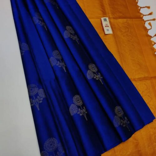 Women’s Borderless Kanjivaram Silk Sarees With Unstitched Blouse (Dark Blue)