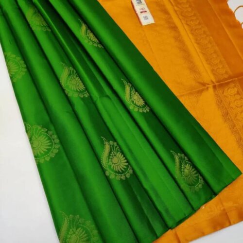 Women’s Borderless Kanjivaram Silk Sarees With Unstitched Blouse (Green)