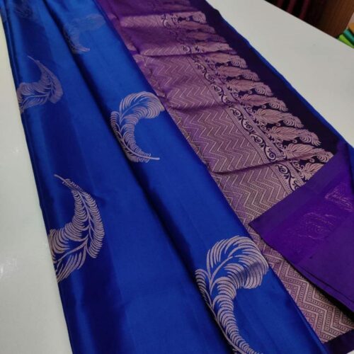 Women’s Borderless Kanjivaram Silk Sarees With Unstitched Blouse (Royal Blue)