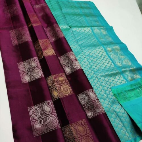 Women’s Borderless Kanjivaram Silk Sarees With Unstitched Blouse (Brown)