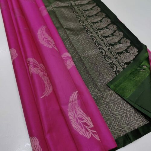 Women’s Borderless Kanjivaram Silk Sarees With Unstitched Blouse (Pink)