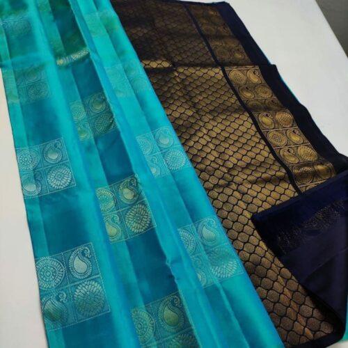 Women’s Borderless Kanjivaram Silk Sarees With Unstitched Blouse (Sea Green)