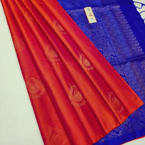 Women’s Borderless Kanjivaram Silk Sarees With Unstitched Blouse (Red)